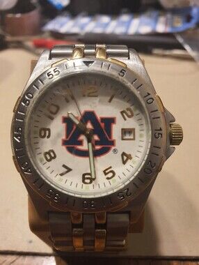Auburn Tigers Silver/Goldtone Stainless Steel Collegiate Men's Watch w/Date